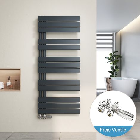 Heilmetz Radiador de Baño y Multiblock set Calentador Secatoallas Calentador de Toallas Antracita 120x50cm + Cromo Válvula (1/5)
