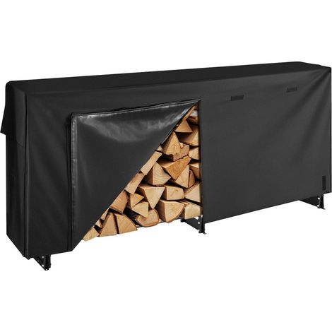 Support à bois de chauffage avec housse imperméable, range-bûches extérieur en métal, 2570 x 360 x 1170 mm, charge maximale 299,4 kg, entièrement couvert, thermolaqué, pour terrasse, vérandas (1/5)
