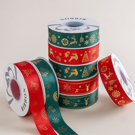 Ruban Noel, 8 Rouleaux Ruban de Noel Vert/Rouge, Ruban Cadeau de Noël, Avec Motif de Noël Pour Emballer Les Cadeaux de Noël (2.5cm25Y)