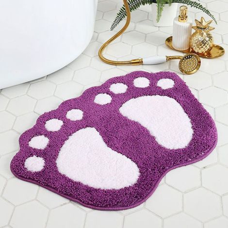Tapis antidérapant et absorbant pour salle de bain, motif grands pieds, Polyester, violet, 40 x 60 cm (1/4)