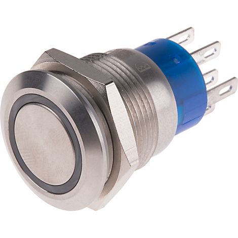 Bouton-poussoir, Verrouillable lumineux, LED Rouge, 5 A, Argent, Montage panneau 12V ( Prix pour 1 ) (1/2)