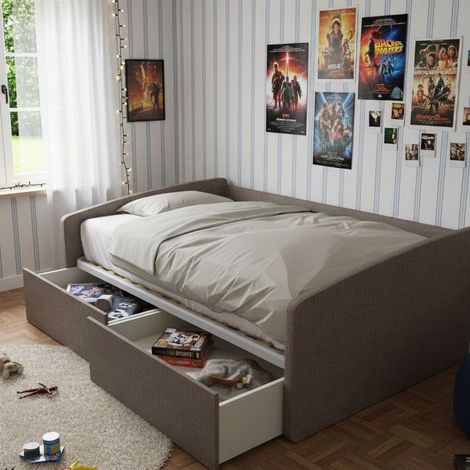 Divano letto singolo 120x190 con cassetti - Ideale per camerette - Grigio fumo