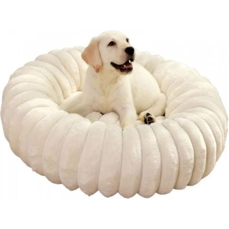 Lit rond en tissu doux blanc de 50 cm de diamètre pour chat et chien, lit extra large pour chat, lit chaud pour chien d'hiver (1/5)