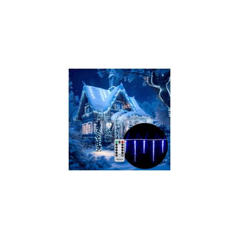 Guirlande lumineuse 40/80 LED 10,4/13 m blanc/bleu stalactite télécommande minuterie classe de protection IP44 8 modes guirlande intérieur extérieur fête noël 40 stalactites bleu - Crezuo