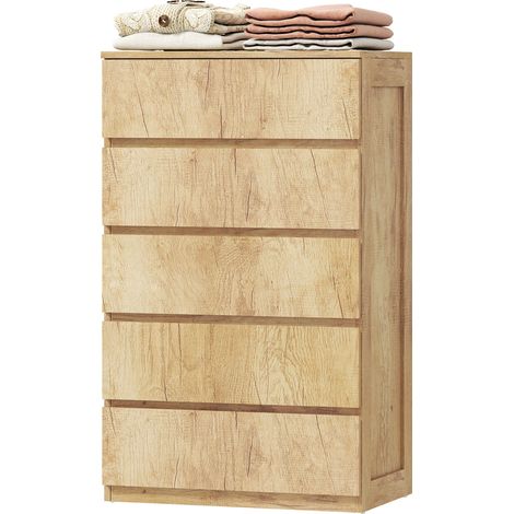 Commode 5 tiroirs meuble de rangement sans poignées design minimaliste 60 x 39 x 100 cm bois naturel (1/5)