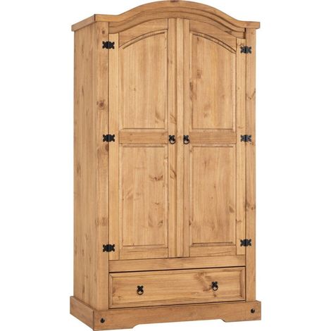 Corona 2 Door 1 Drawer Wardrobe - L56.5 x W103.5 x H189 cm - Distressed Waxed Pine (1/5)
