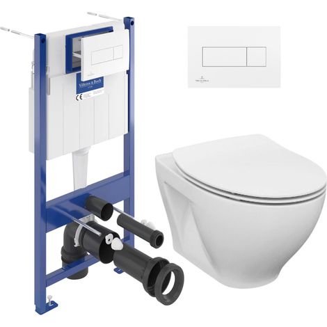 Pack WC bâti-support Villeroy & Boch + WC Cersanit Dormo sans bride + Abattant softclose + Plaque blanche (ViConnectDormo-2)