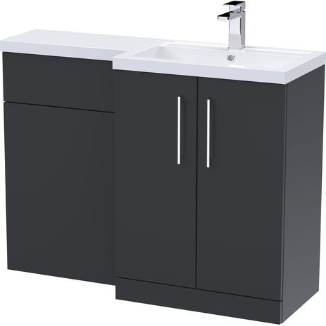 Level Furniture Combination Vanity Basin and WC Unit Right Hand - 1100mm x 390mm - Satin Dark Grey - Balterley