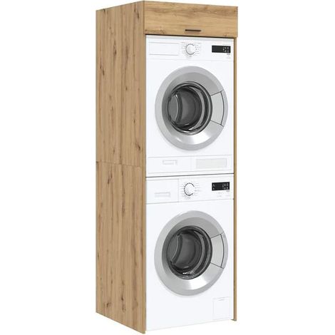 Meuble Colonne pour Machine à Laver en Chêne Massif Artisanal 67,5 x 68 x 200 cm (1/5)