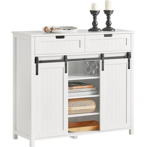 SoBuy Sideboard with 2 Sliding Doors and 2 Drawers, Hallway Living Room Kitchen Dining Room Storage Cabinet,FSB74-W