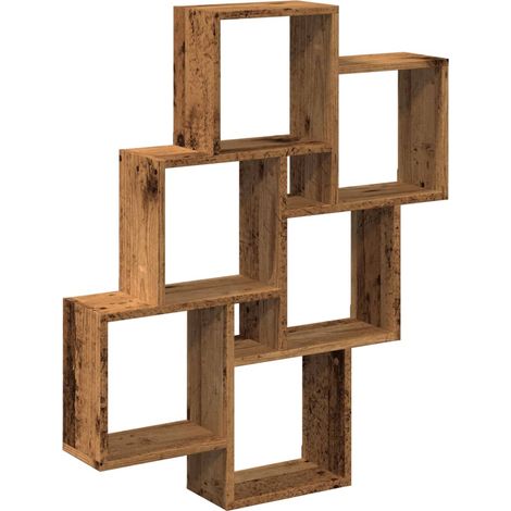 Étagère murale，Étagère flottante sous forme de cube vieux bois 78x15x93 cm CFW89156 (1/5)