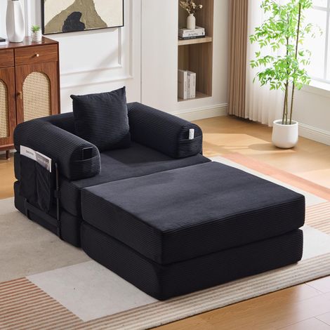 Chaise de compression en velours côtelé avec repose-pieds, structure métallique robuste – conception ergonomique, (1/5)