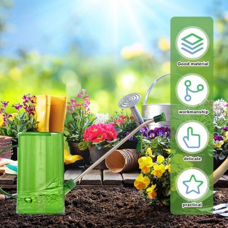 Regadera，2 unidades，Regadera de acero inoxidable con boquilla larga，Regadera para plantas de interior，1 litro，suculentas y flores，Verde y gris (1/4)
