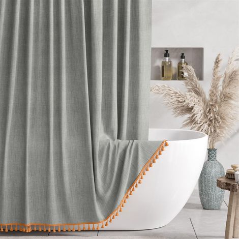 Rideau de douche minimaliste de style nordique, en tissu épais aspect lin, imperméable et résistant à la moisissure, 183183 cm, gris. (1/5)