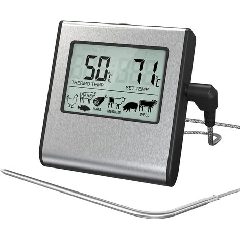 Termometro digitale LCD per alimenti con sonda di temperatura, ideale per forno, barbecue, affumicatore e cucina, con 7 temperature preimpostate e timer. (1/5)
