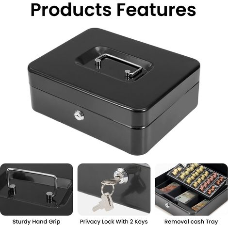 Metal Money Box Metal Money Coin Box with 2 Keys 10 Inch Petty with Coin Tray Cash Safe Box Cash Box with Key Money Tin Box with Tray for for Kids Home Office (1/5)