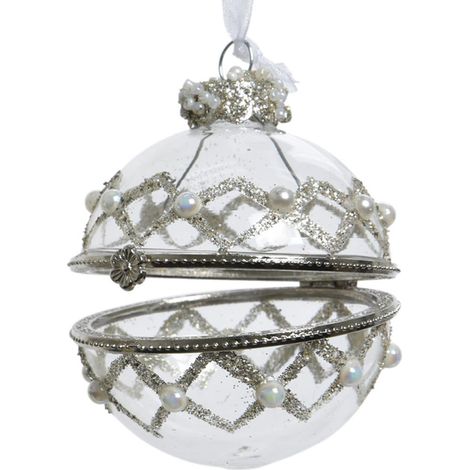 Kaemingk – Boule à ouvrir décorative à ruban à carreaux pailleté et perles – Transparente, verre, Ø 6 cm (1/4)