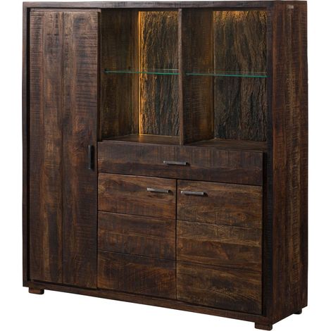 BARK 215 Credenza in legno di acacia - laccato / marrone scuro 140x40x150 (1/3)