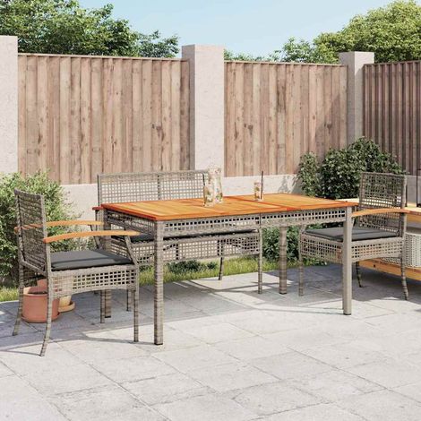 Ensemble repas de jardin 5 pièces en résine tressée gris avec table, bancs et chaises - PANGIVO (1/5)