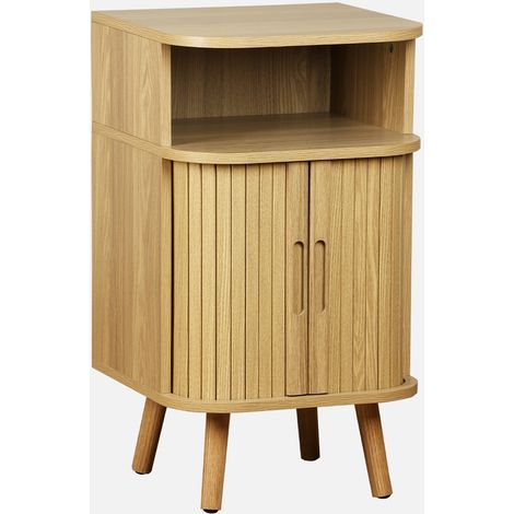 Mesita con efecto madera ranurada, 2 puertas correderas (1/5)