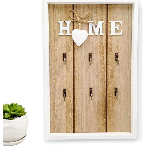 Armoire à clés, Boîte à clés Murale en Bois, avec 6 Crochets à Suspendre pour clés, Boîte de Clés en Bois Armoire à clés, Accessoire Parfait pour la Maison, 30x20x3cm (1/5)
