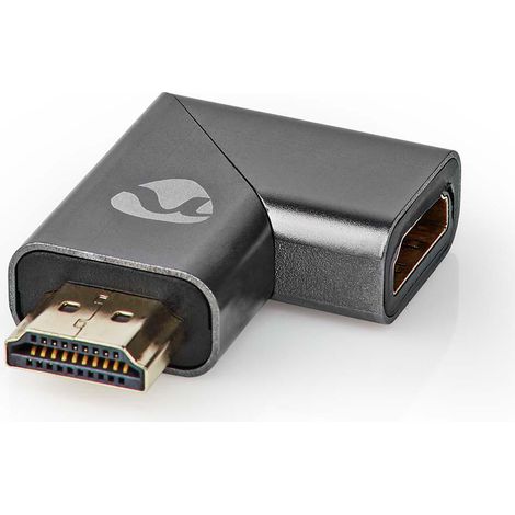 Nedis Adaptador HDMI™  Conector HDMI™ / HDMI Macho  HDMI Hembra / Salida HDMI ™  Chapado en oro  Ángulo hacia la derecha  Aluminio  Gunmetal  1 uds.  Caja de ventana NE550746882 (1/5)