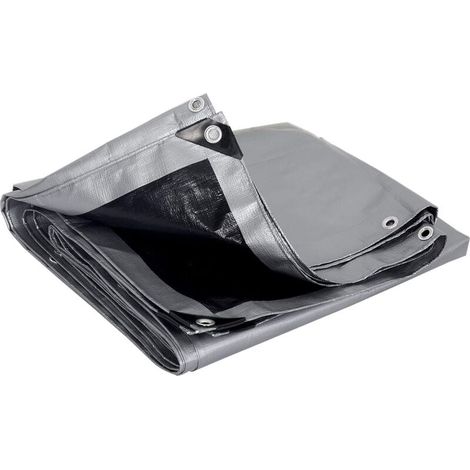 Bâche de Protection en PE, Couverture Imperméable Multi-Usage avec Œillets, 2x3m Gris et Noir (1/4)