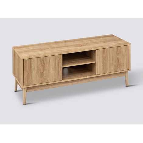 Pegane – Meuble TV en bois beige avec 2 portes – Dimensions 120x39x48 cm – Rangement pratique avec 2 niches – Montage facile (1/4)
