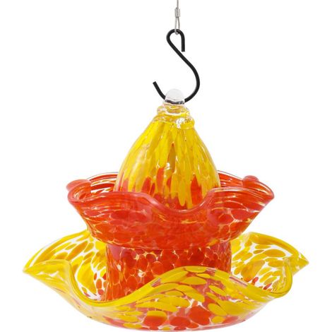 Mangeoire à colibris en verre soufflé à la main, double couche, à suspendre pour l'extérieur, idéale pour décorer votre jardin. (1/5)