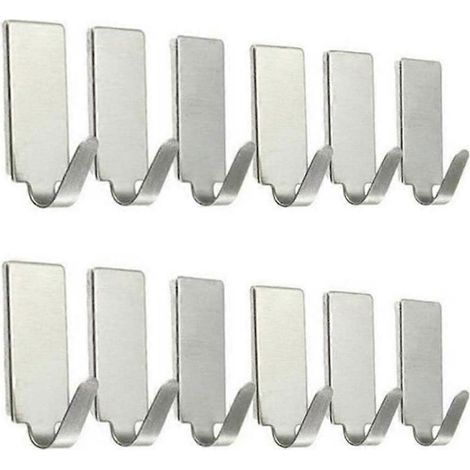 Lot de 12 crochets adhésifs en acier inoxydable pour porte ou mur de cuisine. (1/4)