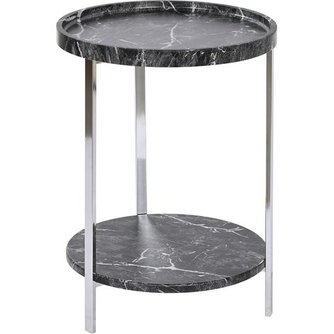 Table d'appoint ronde en MDF coloris argenté et marbre noir - diamètre 40 x Hauteur 53 cm (1/4)