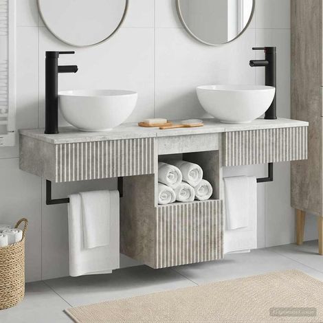 vidaXL Bathroom Furniture Set 3 pcs Concrete Grey Engineered Wood (1/5)