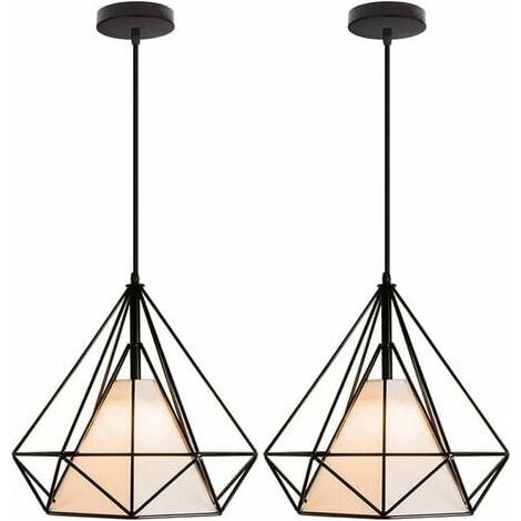 Lustre - Cage Industrielle - Forme Losange - Diamètre 25 cm - Douille E27 - Cordon Réglable 100 cm - Noir - Lot de 2