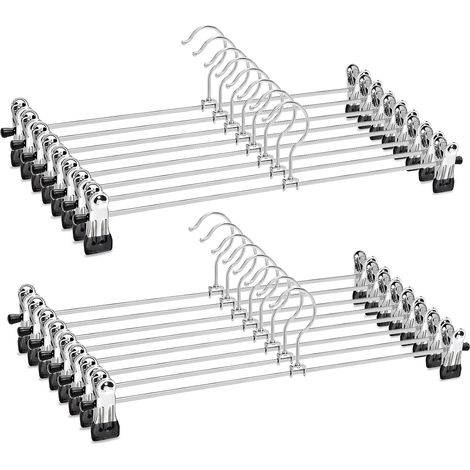Lot de 20 Cintres, métal chromé, pinces réglables, antidérapants, pour pantalons jupes chaussettes, garde-robe familiale (1/5)