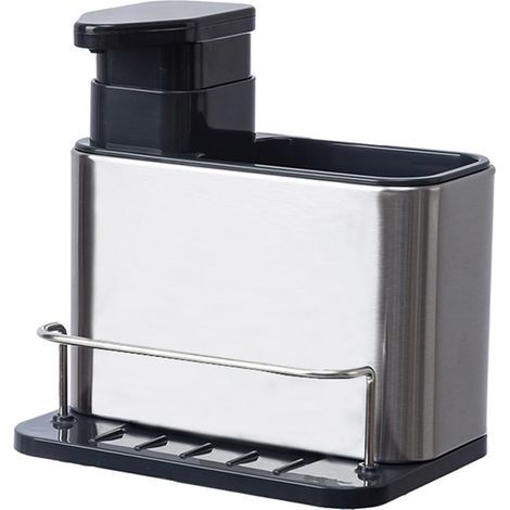 Soporte para esponjas, caja de almacenamiento y dispensador de detergente 3 en 1, color negro. (1/5)