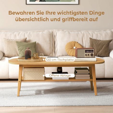 Table basse avec rangement pour salon, chambre, 120x60x42 cm, bois naturel (1/5)