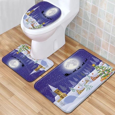 Ensemble de tapis bain Noël paillasson antidérapant absorbant lavable anti saleté pour salle 3 pièces Violet
