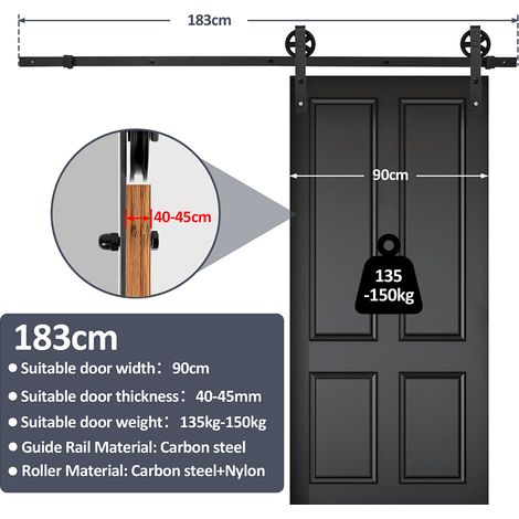 Randaco Puerta corredera Riesenrad 183cm Puerta corredera Carril-guía Puerta de madera Accesorios para puertas