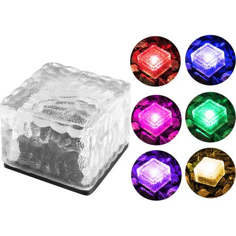Lampe solaire de jardin à LED, lampe décorative en forme de brique de glace, lampe de jardin enterrée à plaque carrée (sept couleurs) (1/5)