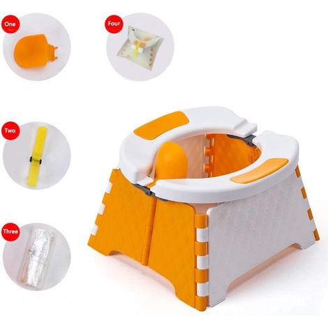 Siège de toilette voyage enfant Orange et Blanc - Réducteur WC pliable, portable intérieur extérieur - Couverture WC bébé nomade (1/5)