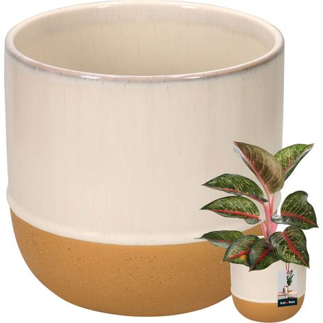 KOTARBAU® Vaso da fiori in ceramica 17 cm per soggiorno e terrazzo, due texture, crema e arancione, decorativo, fatto a mano, vintage, artigianale