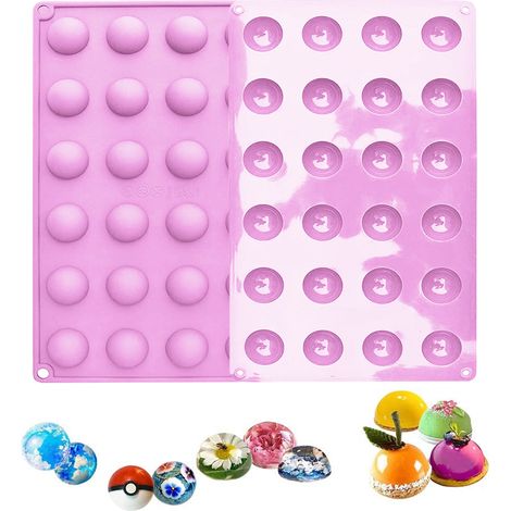 Moule en silicone semi-sphérique miniature à 24 cavités, lot de 2, pour la confection de chocolats, gâteaux, gelées, mousses en dôme, rose
