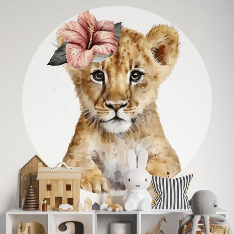Sticker mural rond / cercle Enfants - Lionceau - Diamètre 30 cm - Adhésif MAT (1/2)