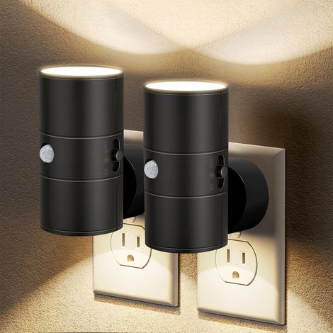 Set de 2 lámparas LED de pared modernas con sensor – luces nocturnas, brillo ajustable 0–100 lm, luz blanca cálida, para dormitorio y pasillo, negra (1/5)