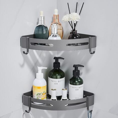 Etagère et rangement de douche,Support de douche d'angle noir sans perçage rangement de salle de bain douche accessoires de salle de bain porte-savon de douche en aluminium non rouillé lot de
