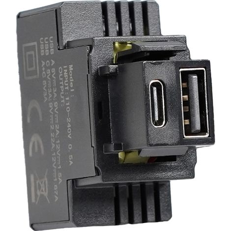 Alimentatore da incasso KEYSTONE USB-A+C 3A 20W Nero Fanton 82904