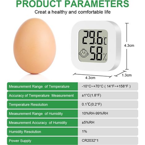 Termometro igrometro per interni, 2 pezzi mini termometro LCD per la casa, monitor della temperatura e indicatore del livello di umidità adatto per camerette dei bambini, casa, ufficio (bianco) (1/4)
