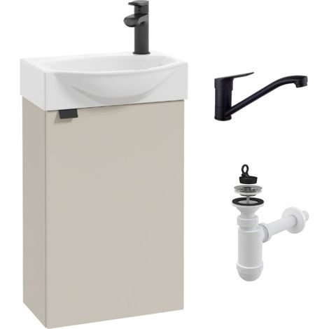 Badezimmer-Waschtisch mit Waschbecken – Schwarz – 40 cm – Wandwaschbecken – Kompaktes Badezimmermöbel
