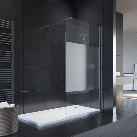 SONNI 1400x2000mm Walk in Paroi de douche partiellement satinée Paroi de douche 8mm ESG Nano verre (1/4)
