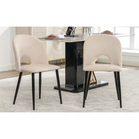 Chaises de salle à manger (Lot de 2) — Chaises rembourrées de style design, dotées de dossiers, d'assises en velours, de structures métalliques et de pieds réglables, avec un motif en losanges ornant  (1/4)